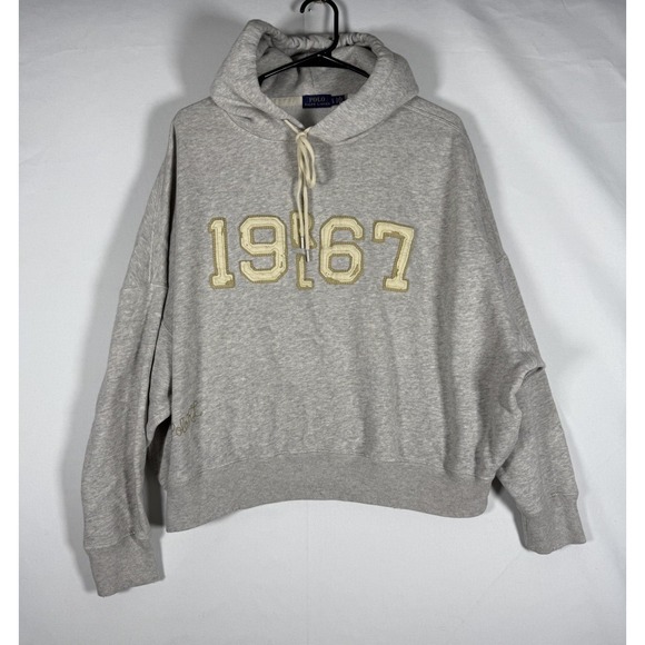 Polo Ralph Lauren Hoodie Women's Large Melange Destroyed Details 1967 Patch Logo
